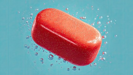 Red bar soap in water with bubbles