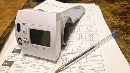 Wrist blood pressure monitor recording daily health report