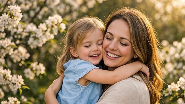 Tendresse maternelle, c&acirc;lin dans la lumi&egrave;re dor&eacute;e.