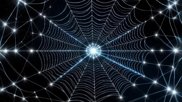 Glowing Blue Spider Web Forming in Dark Space