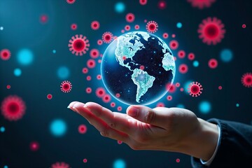 A holographic globe spreading digital viruses