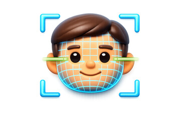 Facial recognition technology icon with grid overlay for digital security and ai