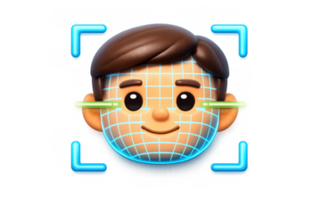 Facial recognition technology icon with grid overlay for digital security and ai