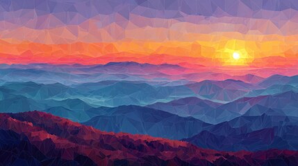 Geometric mountain range sunset vibrant low poly