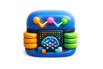Colorful abstract ai cube icon with data visualization elements for digital design projects