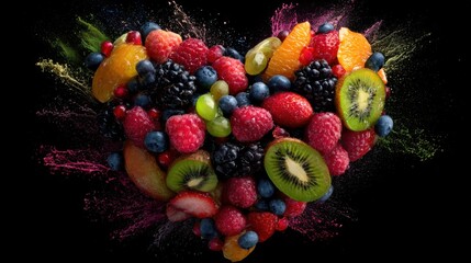 Heart shape fruit splash vibrant colors celebration