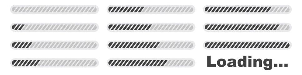 Set of vector loading icons, loading bar progress and status, download and upload indicators, simple web interface elements, vector illustration on transparent background