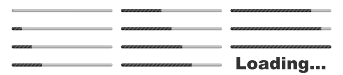 Set of vector loading icons, loading bar progress and status, download and upload indicators, simple web interface elements, vector illustration on transparent background