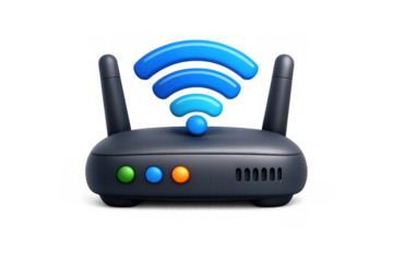 Wireless internet router icon with signal symbol for technology design projects