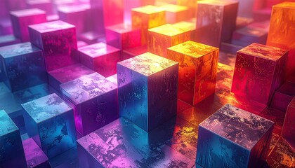 Abstract geometric cubes in vibrant colors creating a dynamic composition