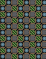 Christmas mosaic pattern with snowflakes and festive ornaments