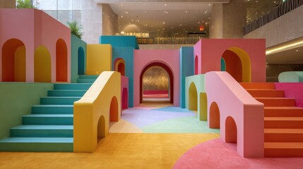 Vibrant modern playground with colorful geometric shapes