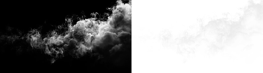 Clouds are drifting across a dark background and transition to a light background in a smooth motion to create a misty effect