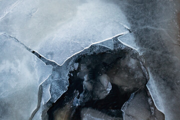 cracks on sea ice in winter