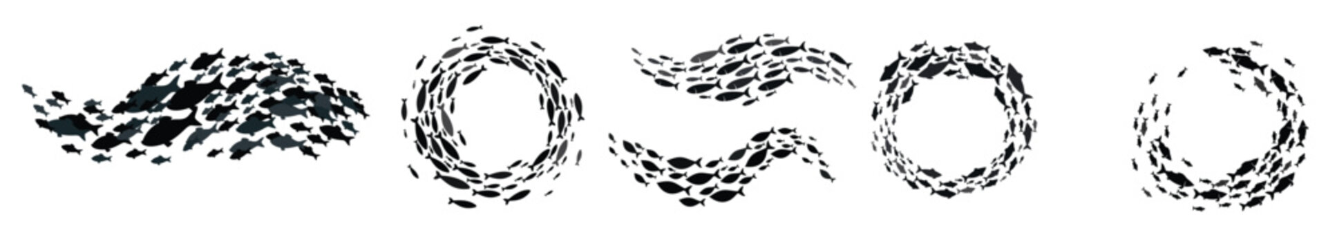 shoal and fish school silhouette sea fishes group