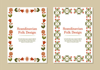 Folk Covers Templates, Invitations or Flyers in Nordic Style. Symmetrical Ethnic Background. Vector Illustration.