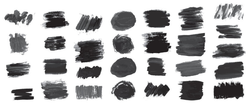 Sketch Scribble Smear. Big set of black ink brush stroke and pencil drawing. Grunge rough dirty background. Vector illustration.
