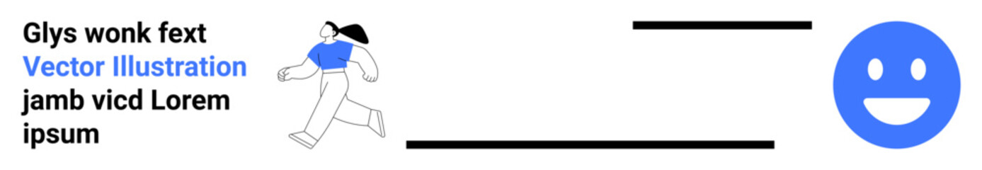 Fototapeta premium Positive emotions, motivation, communication, creative designs, digital content, social media. Cartoon character running towards a big happy face with text. Positive emotions and motivation concept