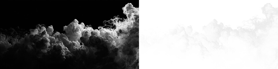 Dark and light clouds blend together on a transparent background during different times of day