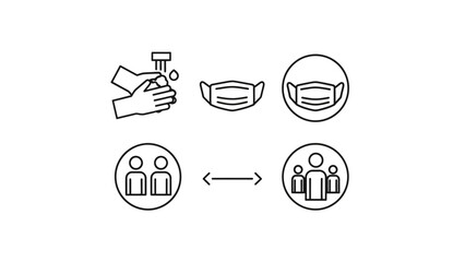 Coronavirus prevention and social distancing icons.
