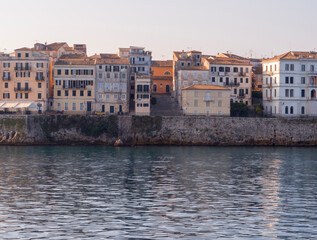 Sea view of the Kerkyra city promenade on the island of Corfu in Greece