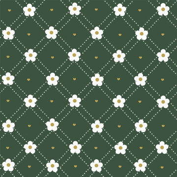 Green plaid with daisies pattern.eps