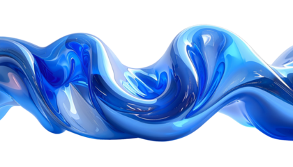 Abstract, fluid, glossy blue shape curving across a black background