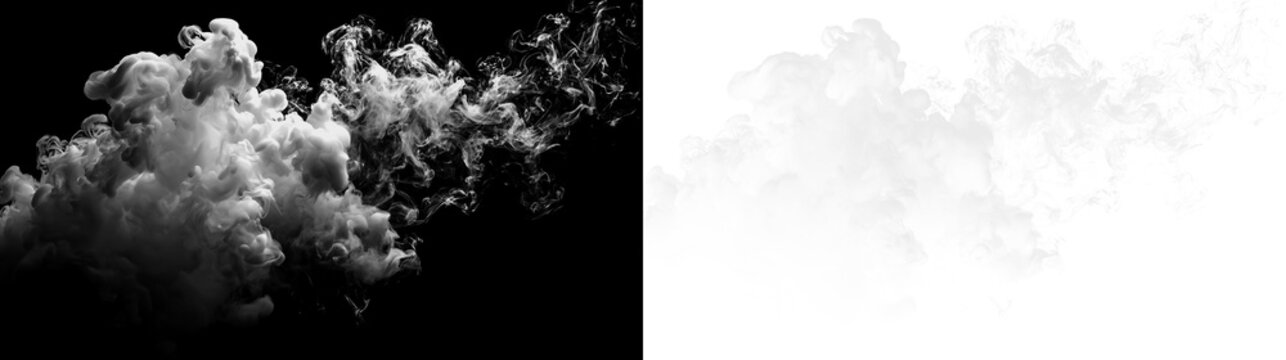White smoke rises and disperses on a transparent background in a subtle display of movement and form during daytime