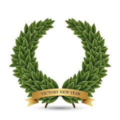 Elegant green laurel wreath with victory banner suitable for New Year celebrations and awards.