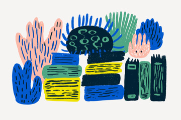 Colorful Abstract Illustration of Sea Life and Coral