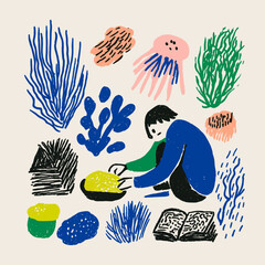 Colorful Abstract Illustration of Sea Life and Coral