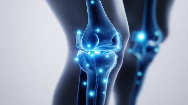 Digital Knee Anatomy Illustration: A meticulously crafted digital illustration showcases the intricate structure of a human knee joint, highlighting its key components in vivid detail.