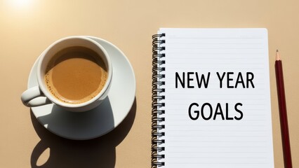 Setting New Year goals with coffee and notebook