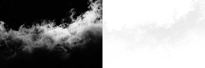 Smoke swirls in black and white on a transparent background during night scene