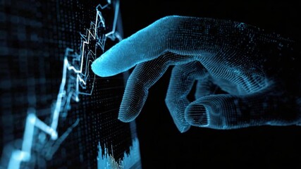 The touch of market analysis: A hand touches a digital interface displaying financial charts, symbolizing the careful analysis of financial trends. - Powered by Adobe