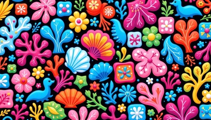 Vibrant Underwater Mosaic Coral and Marine Life Patterns