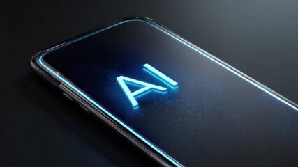 Smart AI in the palm of hand: The sleek smartphone glows with futuristic neon, showcasing the powerful potential of AI. It's a symbol of cutting-edge technology and intelligent innovation. - Powered by Adobe