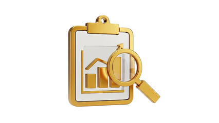 Golden Clipboard with Graph and Magnifying Glass Icon