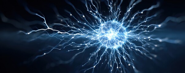 A striking illustration of electrical energy, showcasing dynamic blue sparks emanating from a central point, set against a dark background.