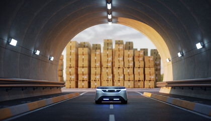 The logistics industry for shipping and sorting goods uses modern robotic technology systems.