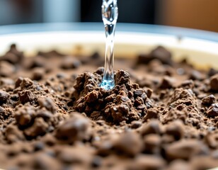 Soil Clump with Falling Water Droplets Indoor Setting