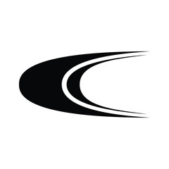 A stylized black and white graphic representing a swoosh or a curved shape with sharp ends.