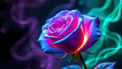 Ethereal Blue Rose with Cosmic Glow Dark Background