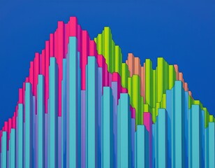 Vibrant Abstract Landscape Neon Mountains Under Blue Sky