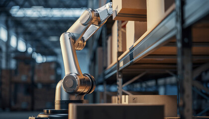 The logistics industry for shipping and sorting goods uses modern robotic technology systems.