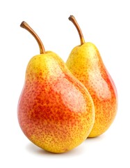 Two Ripe Red and Yellow Pears on White Background.