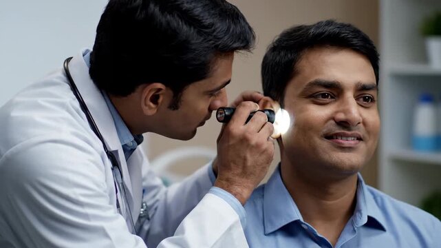 Indian Doctor Checking Patient Ear Health Exam Medical Checkup