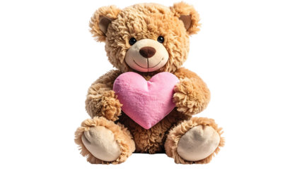 Cute teddy bear holding a pink heart isolated on transparent background, a sweet and adorable plush toy for valentines day or any special occasion
 isolated on solid background2