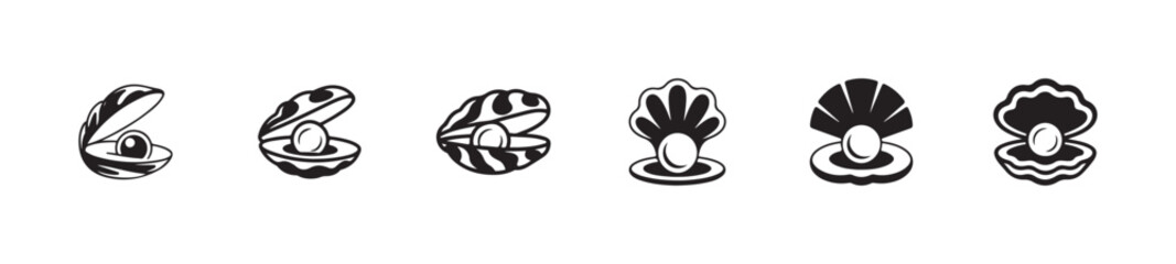 Seashell with pearl vector icons for luxury jewelry logo design and marine nature themed branding © FARJANAAKTER