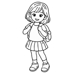 Fototapeta premium School Girl Standing with Backpack